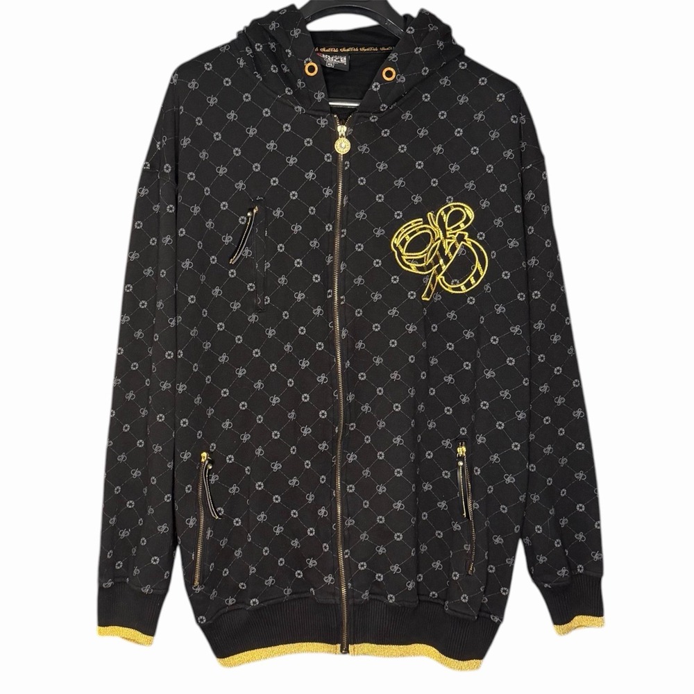 VTG Y2K SouthPole Men XL AOP Hoodie Gold Logo Bling Skater Hip Hop Rare Pinkman